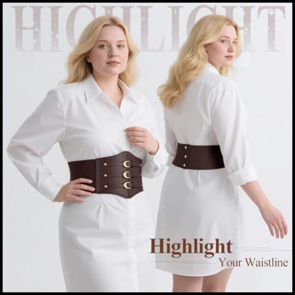 Wide Stretchy Corset Belt Gold Buckle Elastic Waist Waspie Y2K Chic main image 6